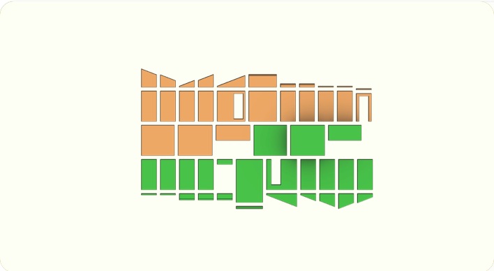 Diagram of modular flaxcrete wall and roof panel shapes